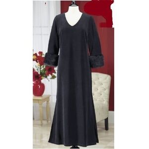 💞Fabulous Fur Accent Sleeve Velour Velvet Maxi Dress Lounger Gown